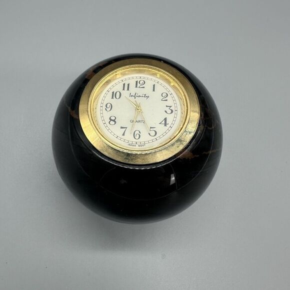 Marble Ball Desk Clock Infinity Japan Movt Paperweight Black/Brown - Picture 1 of 9